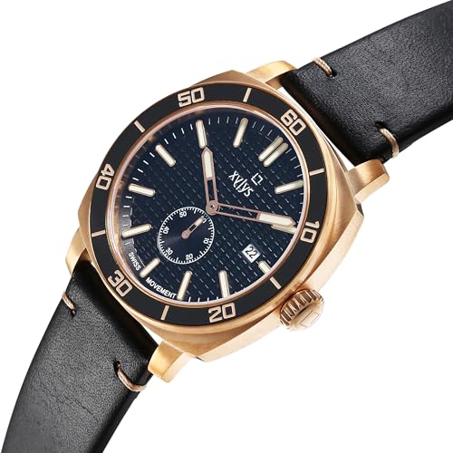 Image of Xylys Patina Quartz Analog Black Dial Black Leather Strap Watch for Men