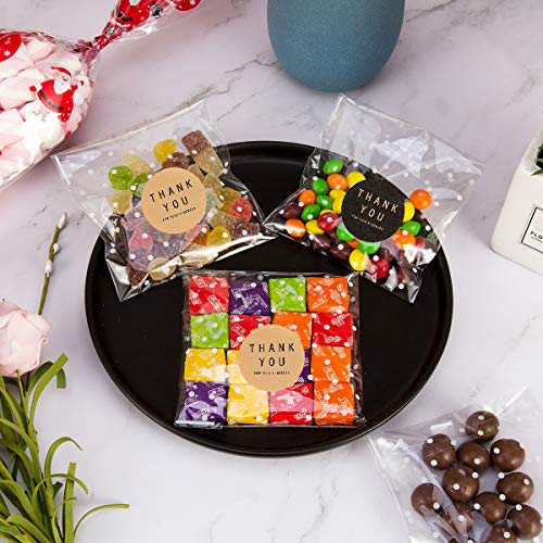 400Pcs White Polka Dot Treat Bags Self Adhesive Candy Cookie Bags, 200 Clear Cellophane Bags + 200 Thank You Sticker For Bakery Biscuit Snacks Dessert,3.94X3.94Inches #TOP3