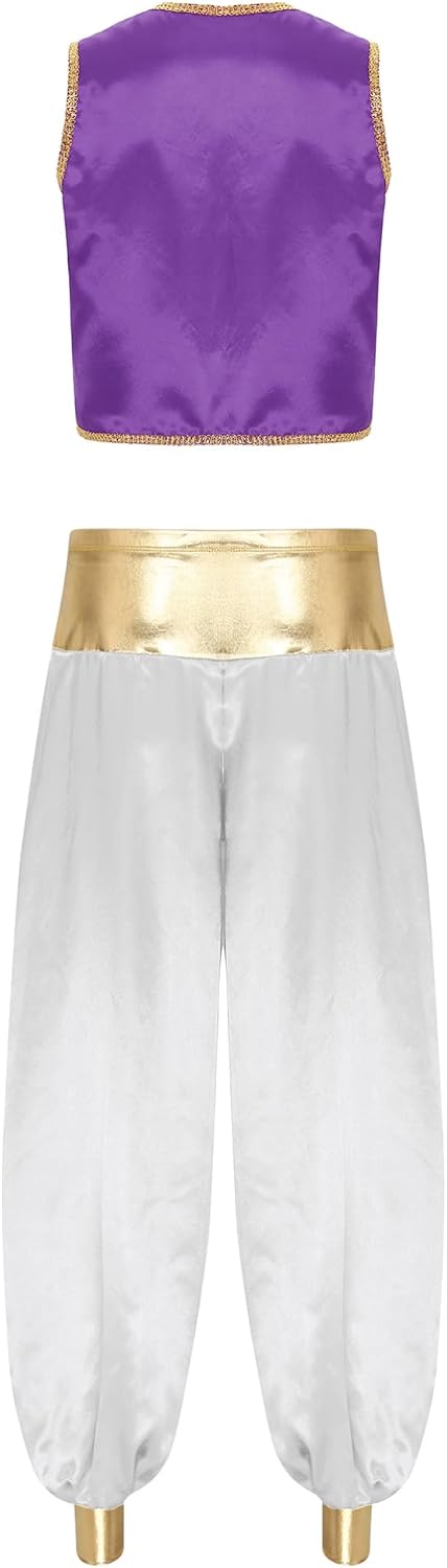 TiaoBug Men's Arabian Prince Costume Waistcoat Tunic Pants Adult Halloween Cosplay Fancy Dress Up Set