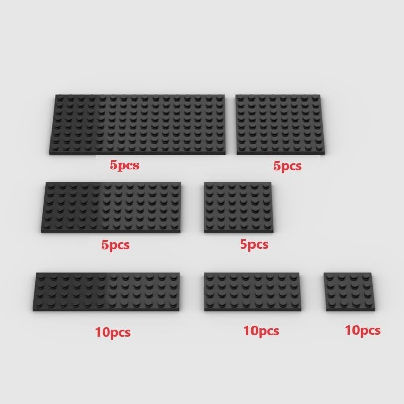 Classic Building Plate Assortment Pack, 50pcs Black Bulk Plates with 7 Size Building Plate Base Plate, Compatible with Lego Parts and Pieces, Building Bricks, for Most Brands(Color:Black) - Image 2
