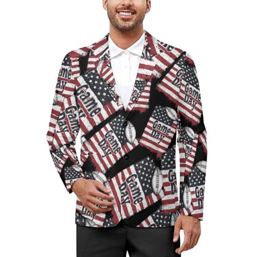 Game Day U.S. Flag Football Lovers Men's Slim Suit Long-Sleeve Prom Tuxedo Classic Two Button Business Jacket