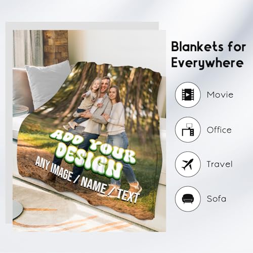 Personalized Photos Blanket - Custom Picture Blankets Gifts for Son Daughter - Cozy Fleece Throw for Couch, Office 4 Sizes