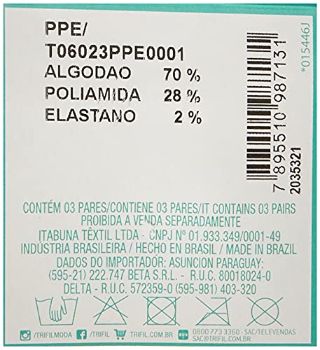 MeiaTrifil Cano Curto Basica Antiderrapante Kit 3, Branco, BB