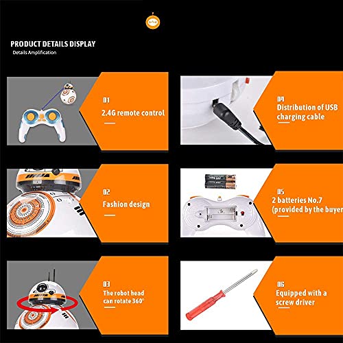 JLHOBBY Star Wars BB-8 RC Robot Star Wars BB-8 2.4GHz Remote Control Figure Robot Action Robot Sound Intelligent Toys Car with Key Ring for Kids 3+, Medium…