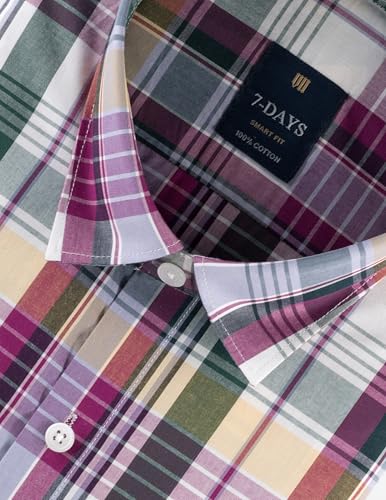Image of 7-DAYS Men's Premium Check Shirt - 100% Cotton, Tailored Fit (Between Slim & Regular), Full Sleeve, with Pocket - Smart Office & Casual Look