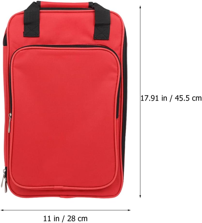 Homoyoyo Portable Drumstick Storage Bag Oxford Cloth Drumstick Organizer Pouch with Handle Thickened Red Carry Case for Drummers and Percussionists