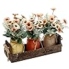3 Pcs Painted Mason Jar Centerpiece with Wood Tray for Table, Farmhouse Decorative, Home Kitchen Dinning Living Room Rustic Decor, Brown