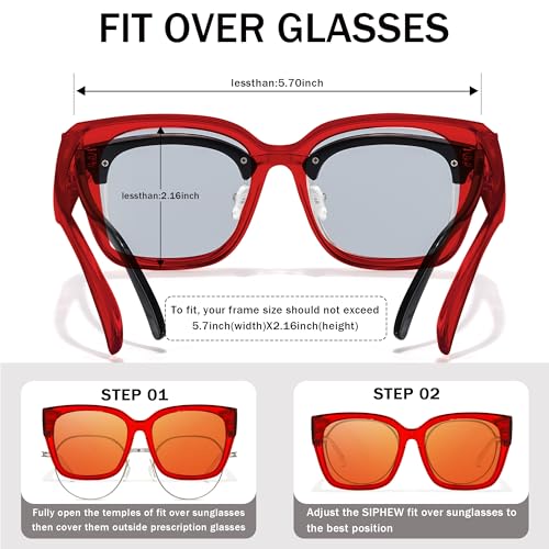 Image of SIPHEW Mirrored Sunglasses Polarized Fit Over Glasses for Women - Trendy Large Square w UV400 Protection Sun Glasses