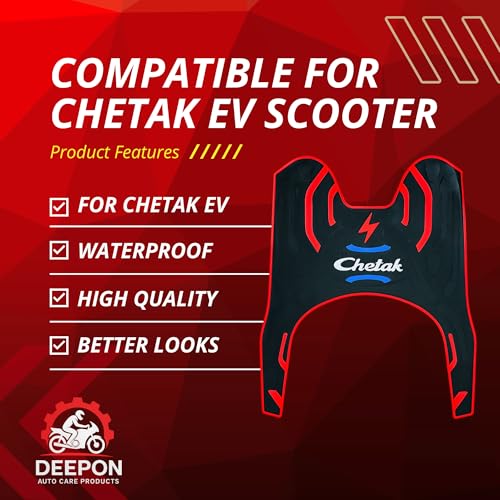 Image of DEEPON Scooter Floor Mat for Chetak EV - Red & Blue Custom Fit Anti-Slip Waterproof Rubber Footboard Mat, All-Weather Protection