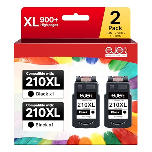 210XL Black Ink Cartridge Remanufactured Replacement for Canon 210XL Black Ink Cartridge 210 XL for Canon PIXMA IP2702 IP2702 MP230 MP250 MP270 MP280 MP480 MP490 MP495 MX320 MX330 MX340 MX410(2 Pack)