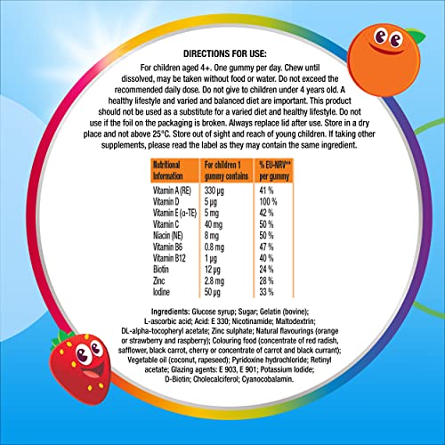Centrum Multivitamins Orange and Mixed Berry Gummies, for Kids Immunity Support, Natural Fruit Flavour, Includes Key Vitamin C and D, 30 Chewable Multigummies