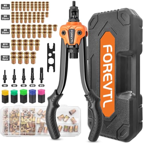 FOREVTL Pince a Insert Fileté, Assortiment de 98 écrous à Rivets Dans une Boîte Solide, Pince a...