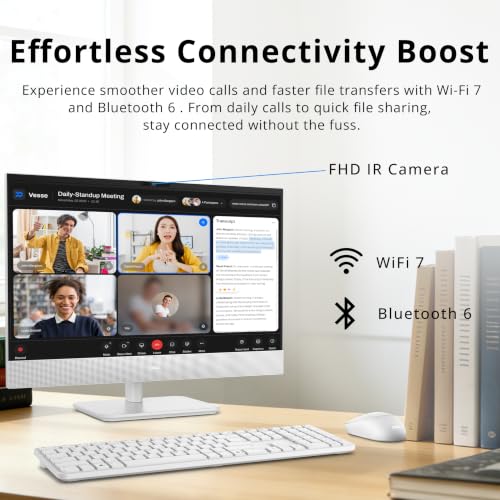 Image of Dell 23.8 inch FHD Touch All-in-One Desktop, Intel Core Ultra 7 355, 16GB DDR5, 3TB Storage (2TB SSD+1TB Docking Station), Wireless Keyboard & Mouse, Copilot+ PC, Wi-Fi 7, FHD IR Camera, Win11 Pro, White