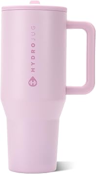 HydroJug Traveler - 40 oz Water Bottle with Handle & Flip Straw - Fits in Cup Holder, Leak Resistant Tumbler-Reusable Insulated Stainless Steel & Rubber Base - Gifts for Women & Men, Sweet Pea