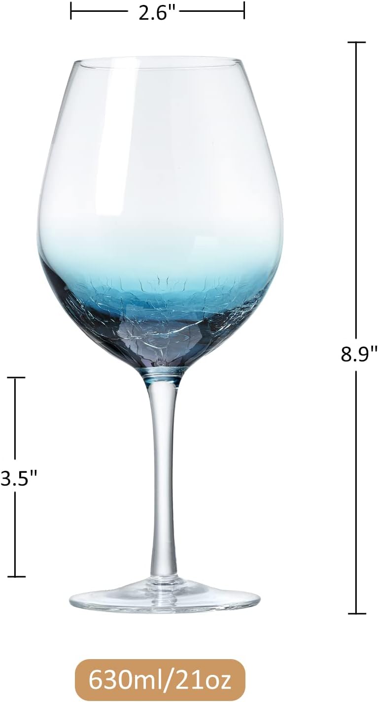 Joeyan Handmade Blue Crackle Wine Glasses,Large Crystal Burgundy Wine Glass Cup with Stem,Red White Wine Goblet Tumbler,Aesthetics Glassware Collection,Set of 2,21 oz - Image 6