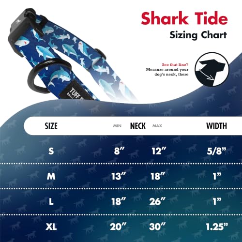 Image of Tuff Pupper Premium Adjustable Dog Collar, Stylish Pattern Collars Designed in USA, Quick Release Buckle, Shark Tide Medium (1 Inch Wide x 13-18 Inch Neck)