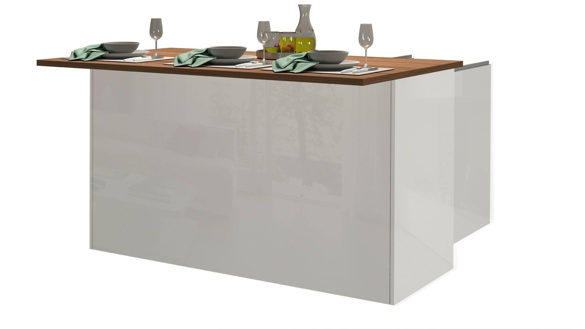 Dmora - Îlot de Cuisine Patrizio, Armoire Polyvalente, Meuble de kitchenette, Table auxiliaire, 100% Made in Italy, 155x90h90 cm, Blanc Brillant et chêne