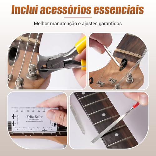 Kit Guitarra, Conjunto de Ferramentas para Guitarra com 72 Peças, Kit de Reparo de Guitarra, Kit de