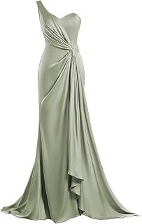 One Shoulder Bridesmaid Dresses Mermaid Satin Prom Dress 2025 Long Ruched Bodycon Evening Party Gowns with Slit