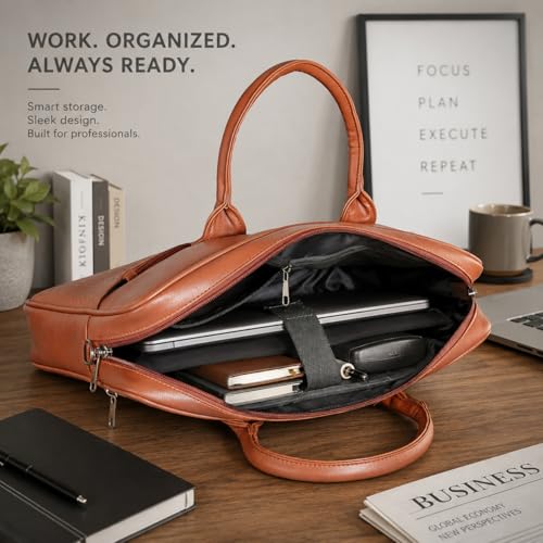 Image of Bagneeds Laptop Bag for Men & Women | Faux Leather Bag | Padded 16 Inch Laptop Sleeve | Office & Business Travel Bag | Budget-Friendly