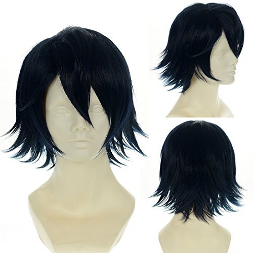 Cfalaicos Cosplay Wigs Fushimi Saruhiko Mens Dark Blue Short Wig Cos + Free Wig Cap