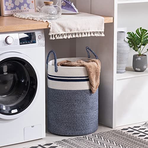 Youdenova Woven Rope Laundry Hamper Basket, 58L Tall Luandry Basket, Baby Nursery Hamper For Blanket Storage, Clothes Hamper For Laundry In Bedroom-Large-Blue #TOP4