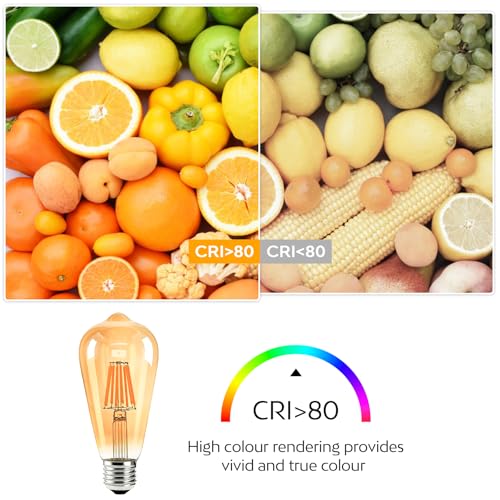 Nottac E27 Edison Screw Bulb, ST64 Vintage Filament Light Bulb, 6W 550LM (Equivalent to 60W), 2200K Warm White, Retro Amber Glass, Non-dimmable, Pack of 6 - Image 4