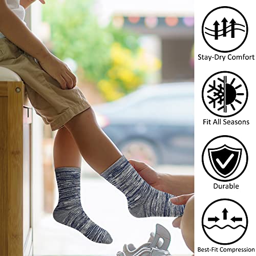 Boys Socks, 12 Pairs Crew Socks for Toddler Kids Boys Girls(1-14 Years Old), Athletic Half Cushion Socks Set3