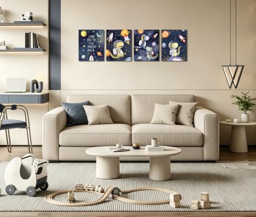 Image of Frimeeme Space Dinosaur Astronaut Wall Art Prints, Set of 4, 8x10 in | Watercolor Planets and Rockets Poster, Kids Nursery Decor, Unframed