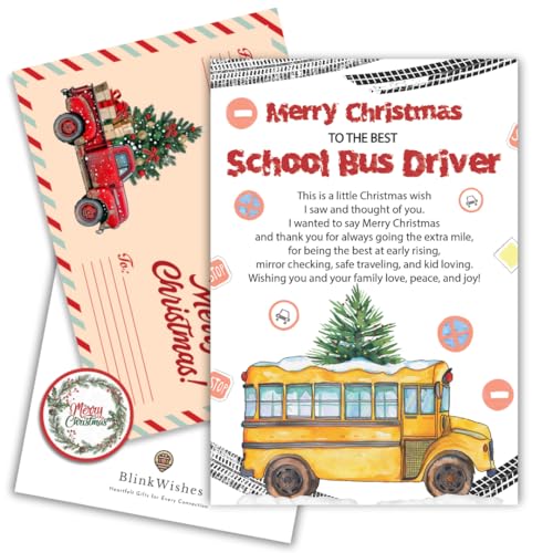 BlinkWishes Christmas Card for School Bus Driver, Bus Driver Christmas Card with Envelope and Seal, Thank You Xmas Gift, Xmas Gift Ideas for School Staff
