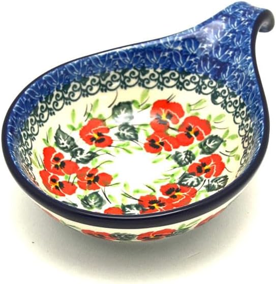 Polish Pottery Spoon/Ladle Rest - Red Pansy