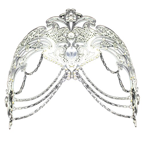 Coxeer Masquerade Mask Metal Venetian Mask Halloween Mardi Gras Mask Christmas Wedding Party Mask (Silver)
