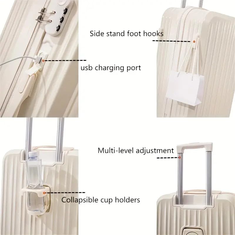 2-Piece Zipper Luggage Set Bring A Cosmetic Bag, ABS Hardside Luggage Set with Cup Holder, USB Port, Spinner Wheels, Tsa Lock, Lightweight Luggage Sets for Women (Pink, 24inch)2