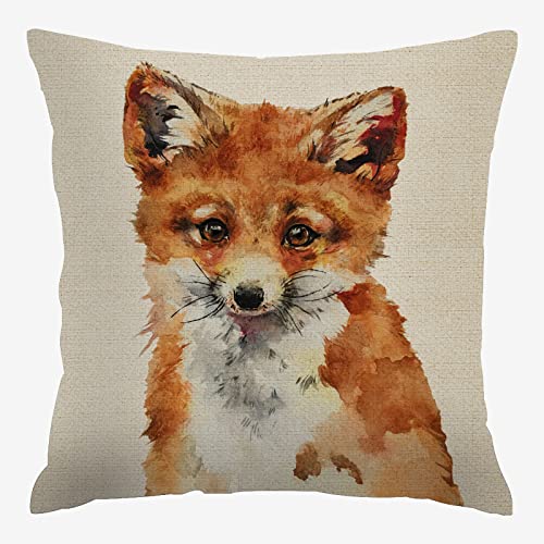 Hysing Bay Fox Throw Pillow Covers 18 X 18 Inch,Watercolour Fox Cute Fox Linen Square Pillow Cases Decorative Cushion Cover For Sofa Bedroom Living Room #TOP19