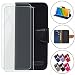 Produktbild HYMY Denim Hülle für Blackview BV9600 Pro + 2 Pcs Schutzfolie Panzerglas Folie - Lederhülle Flip Schutzhülle Card Slot mit Brieftasche Handyhülle Bookstyle Flip Cover Case-Black