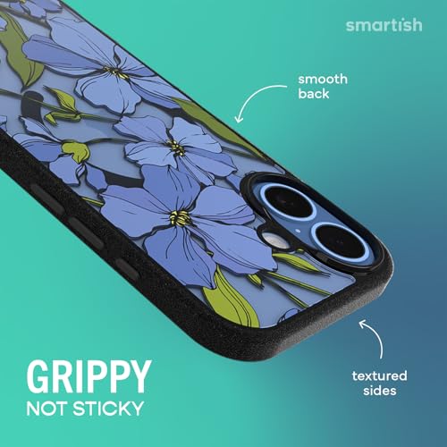 Image of Smartish iPhone 17 MagSafe Clear Case - Gripmunk Magnetic Slim Case [Lightweight + Protective] Anti-Yellowing Thin Grip Clear Cover for Apple iPhone 17 - Blue Blossoms