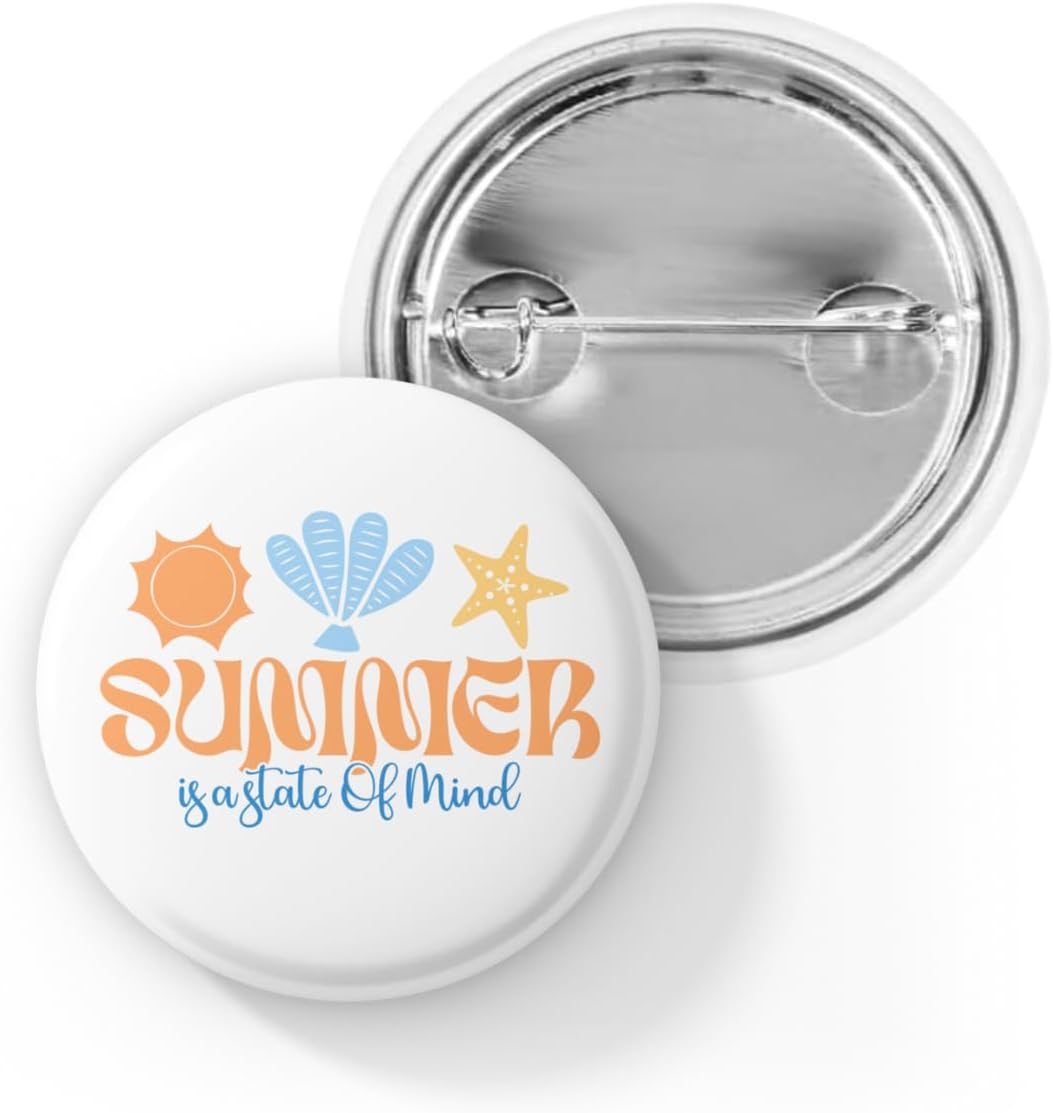 Summer State of Mind Pin – Beach Lover Button – Seashell Starfish Sun Design – Cute Summer Accessory for Travel & Vacations