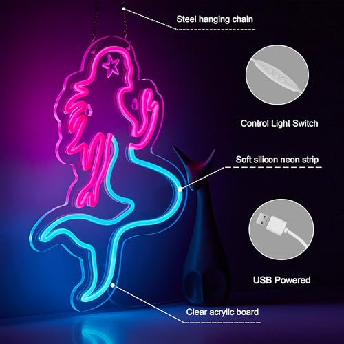 Image of Mermaid Neon Sign for Wall Decor Dimmable LED Bar Beer Neon Light USB Powered Neon Art Signs Decor