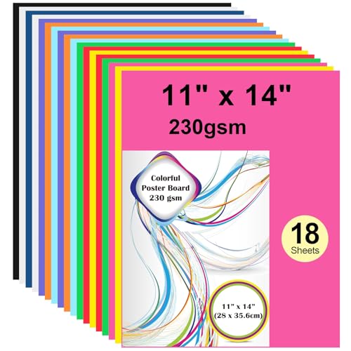 Image of 10 Pcs Color Poster Board Paper 11x 14, ROOKEA Vision Boards Bulk 230 Gsm Thick Blank Smart Posterboard Card for School Arts Craft Classroom Projects Drawing Scrapbooking Graphic