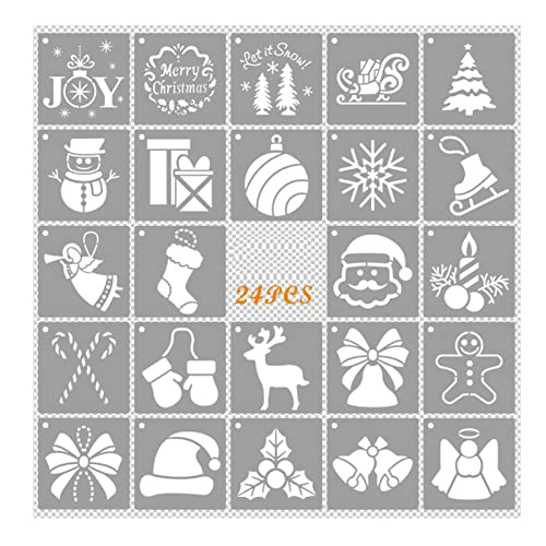 NICERAM Pochoirs de Peinture réutilisables, 24 pièces 3x3 Pouces Pochoirs d'ornement de Noël Pochoirs d'artisanat de Peinture pour la Maison Décorations murales Cover