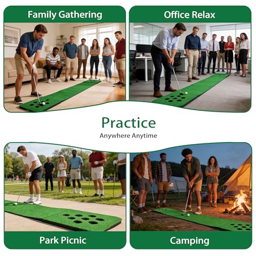 VERDIGRASS Golf Putting Mat for Indoor & Outdoor Practice, Portable Artificial Putting Green Set with 2 Putters, 2 Golf Balls, 16 Hole Covers & Carry Bag for Home, Office & Backyard Training — view 6
