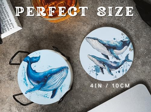 Dessous de verre baleine bleue céramique absorbant avec liège pour table basse - 4