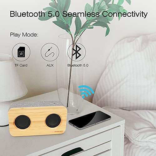 Insmy Retro Bluetooth Speaker, 20W Portable Wood Home Audio Super Bass Stereo With Subwoofer, Bluetooth 5.0 24H Playtime Support Tf Card Aux Wireless Bookshelf Speaker For Party (Beige) #TOP2
