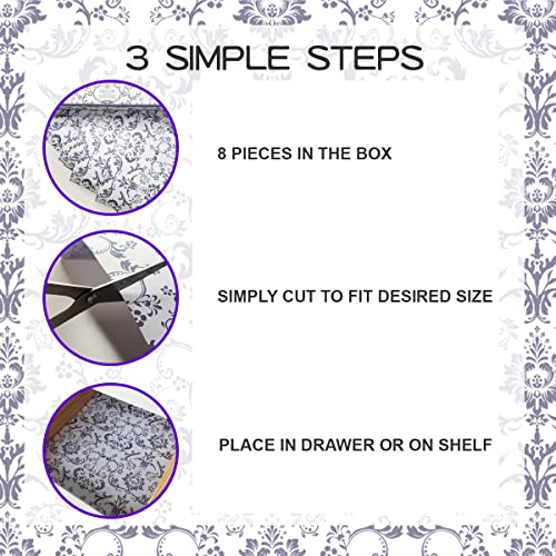 Qecor Eight (8) Large Scented Drawer And Shelf Liners - Royal Damask Pattern - 14 X 19½ Inch Sheets - Non-Adhesive Paper Sheets For Closet Shelves And Dresser Drawers (English Lavender) #TOP4