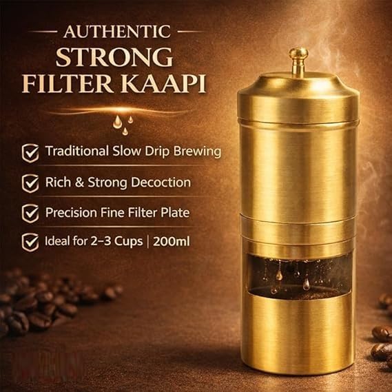 Brass South Indian Filter Coffee Maker | Traditional Drip Coffee Decoction Maker for Hot & Cold Coffee (200ML) Brass
