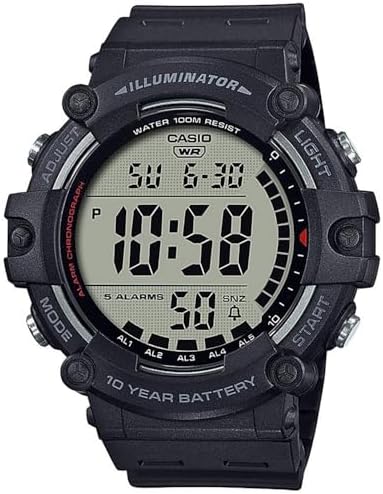 Casio Illuminator Extra Long Strap 10-Year Battery 100 M Water Resistant 5-Alarm w/Countdown Timer Men's Digital Watch, Black, AE-1500WHX-1AVCF - 1