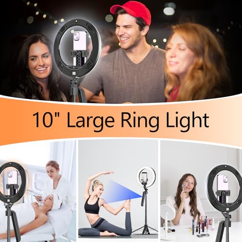 Image of Auto Face Tracking Self Stick Tripod for iPhone with 10 inch Ring Light Hands-Free 360Adjustable 70.9 Inch Smart Phone Stand with Remote for Content Creator Vlog Video Recording