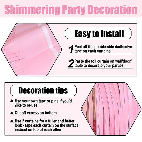 Image of 6 Pack Macaron Pink Foil Fringe Curtain Backdrop, 3.28Ft x 8.2Ft Metallic Tinsel Foil Fringe Streamer Curtains for Photo Booth, Christmas Day, Thanksgiving, Wedding, New Year Party Decorations