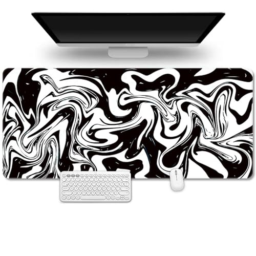 Hixingo Liquido Astratto Tappetino Mouse XXL/XL/L, 3D Gaming Con Base Antiscivolo e Bordi Cuciti, per Ufficio e Casa (700x300x3mm, Bianco)