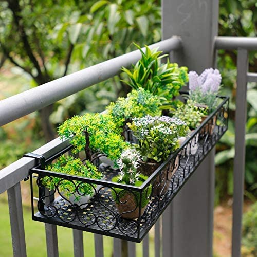 YXQ Patio Plant Flower Pot Holder Railing Shelf, Plant Pots Holder Windows Decorate for Balcony Decor,Patio or Porch Fence Railing?Black